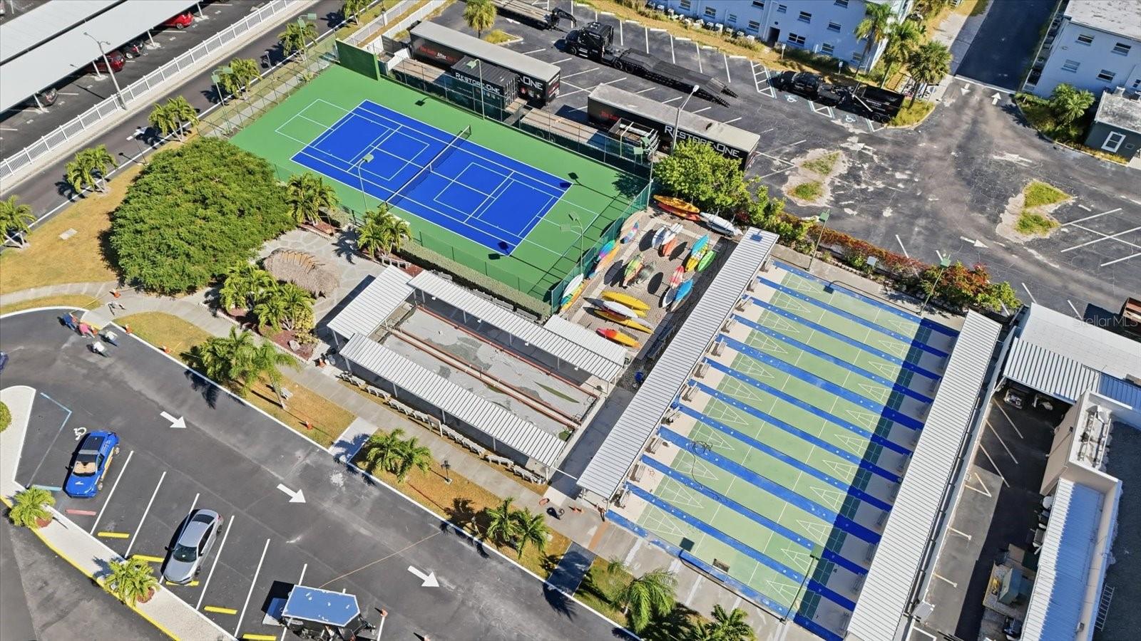 Enjoy plenty of activities such as tennis, pickle ball, shuffleboard, bocce ball.  Kayak storage and launch.