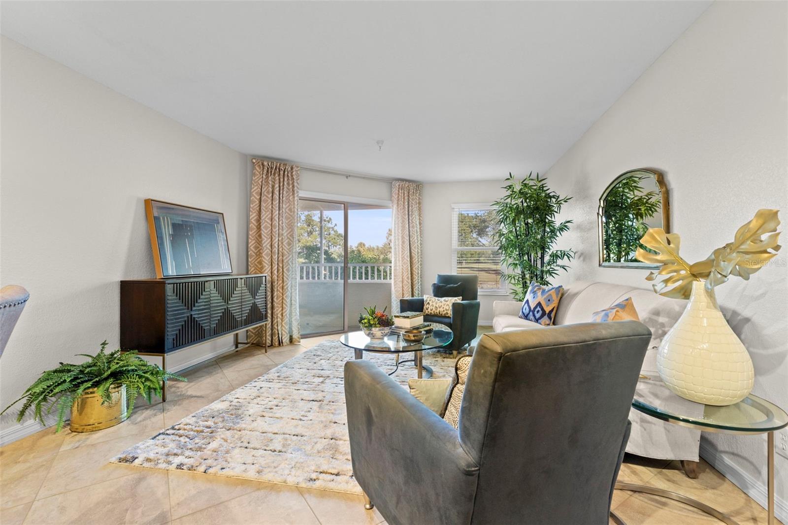 Living area with patio view