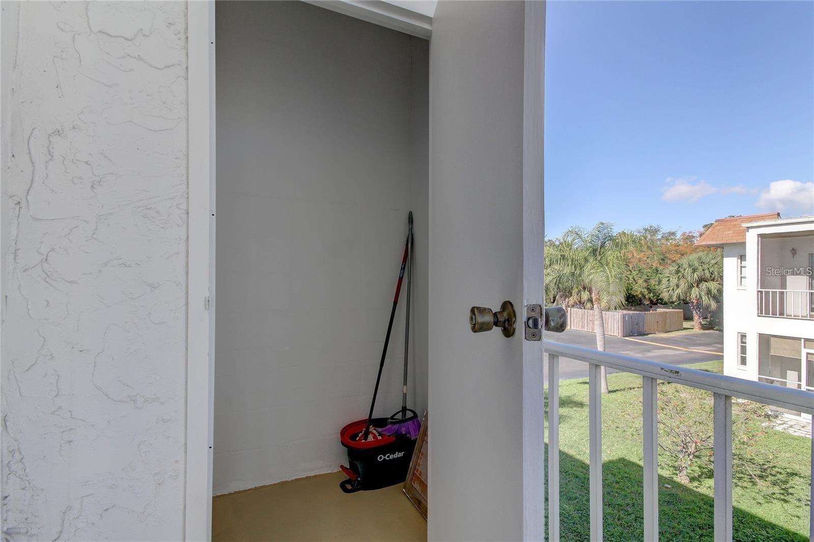 Balcony with storage.