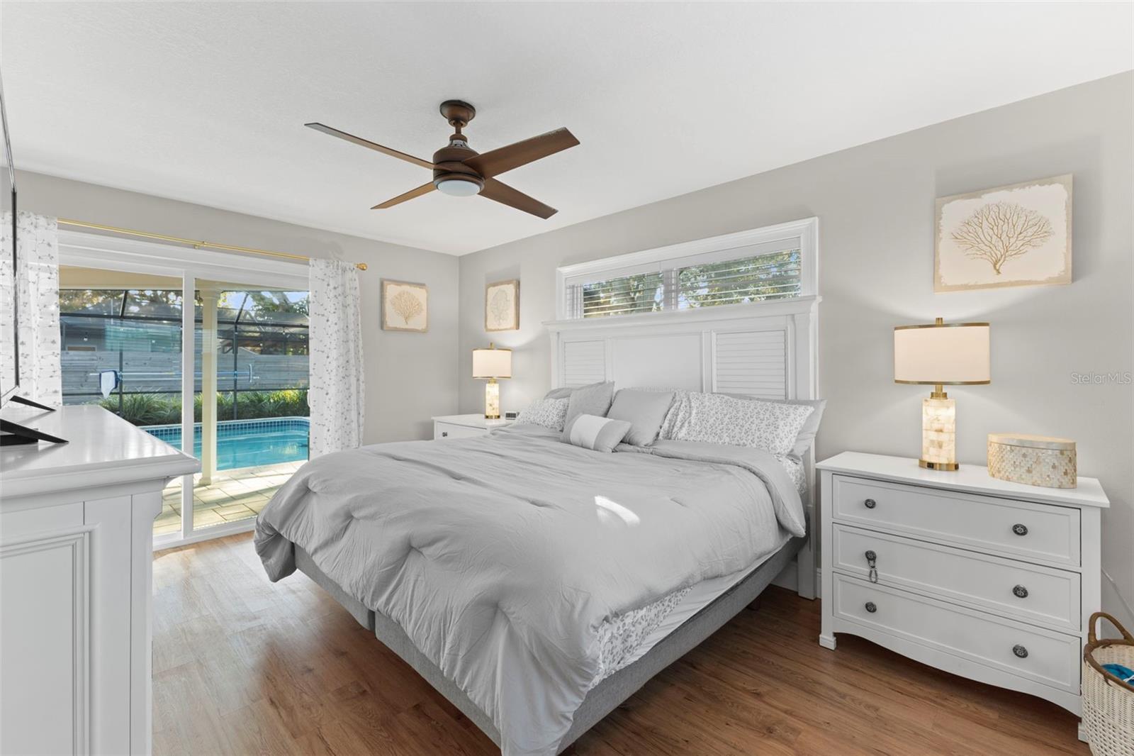 Master fits King Bed and has beautiful view of pool