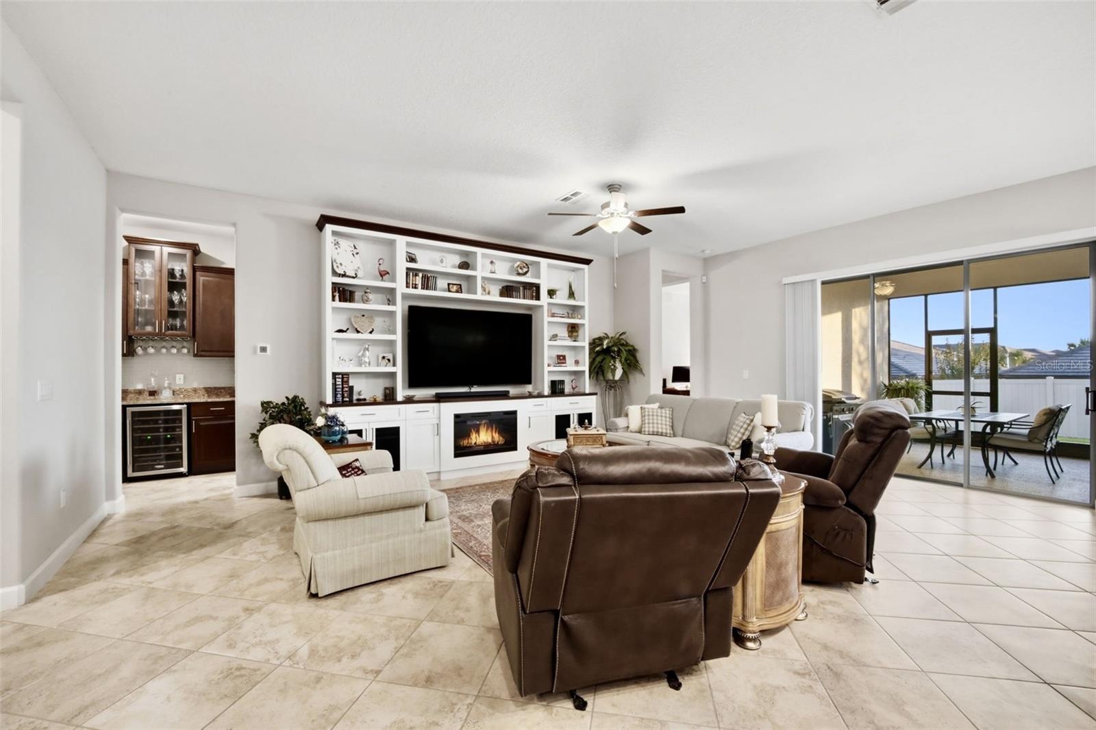 Great Room with Custom entertainment unit with fireplace!