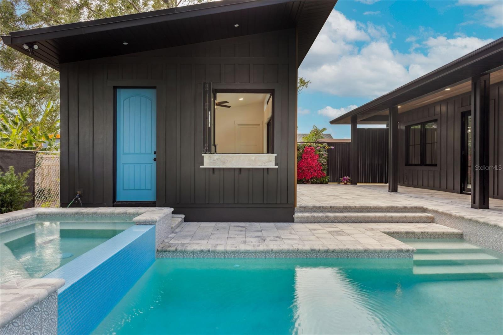 Pool House with Bar Window