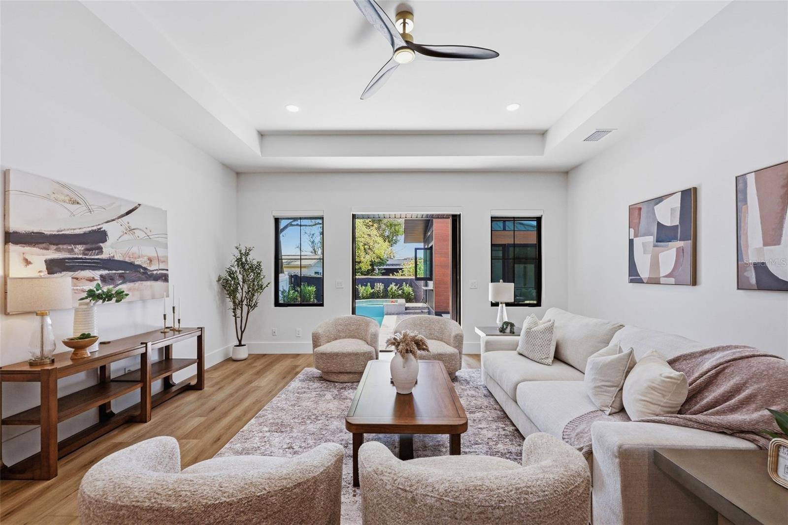 Living Room with Trey Ceilings