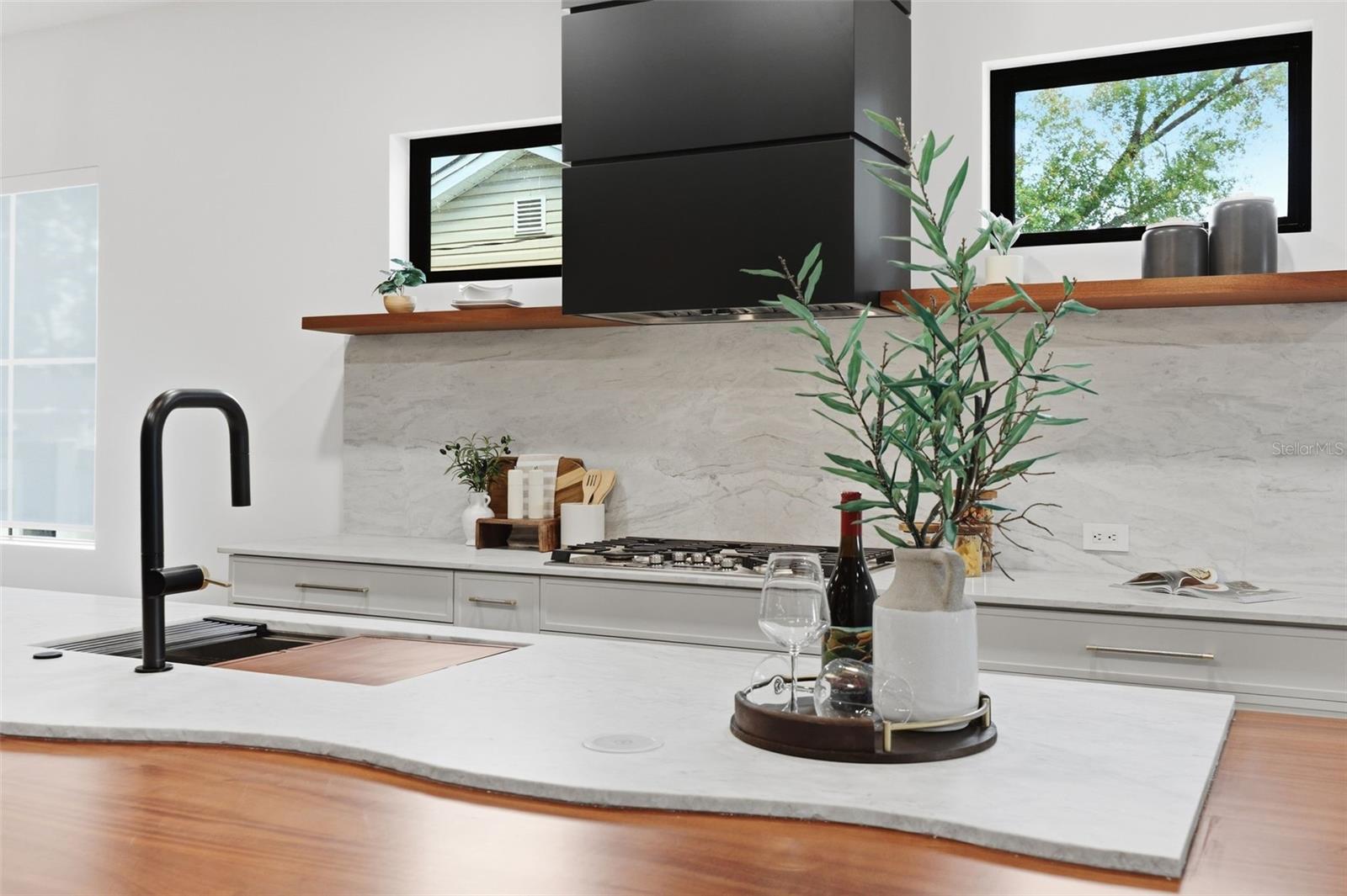 Kitchen with floating shelves