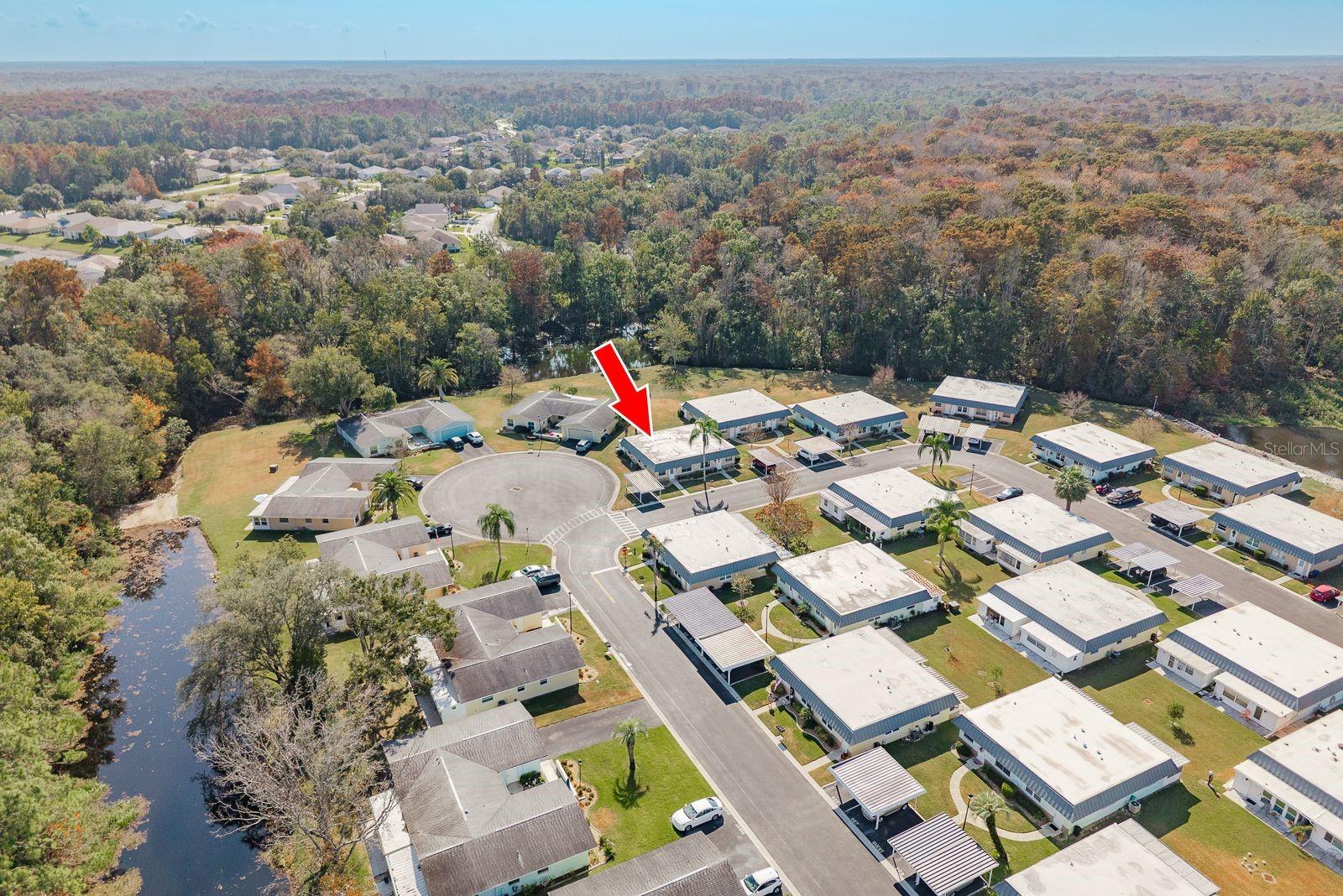 Views of green space community owned property, trees and water.