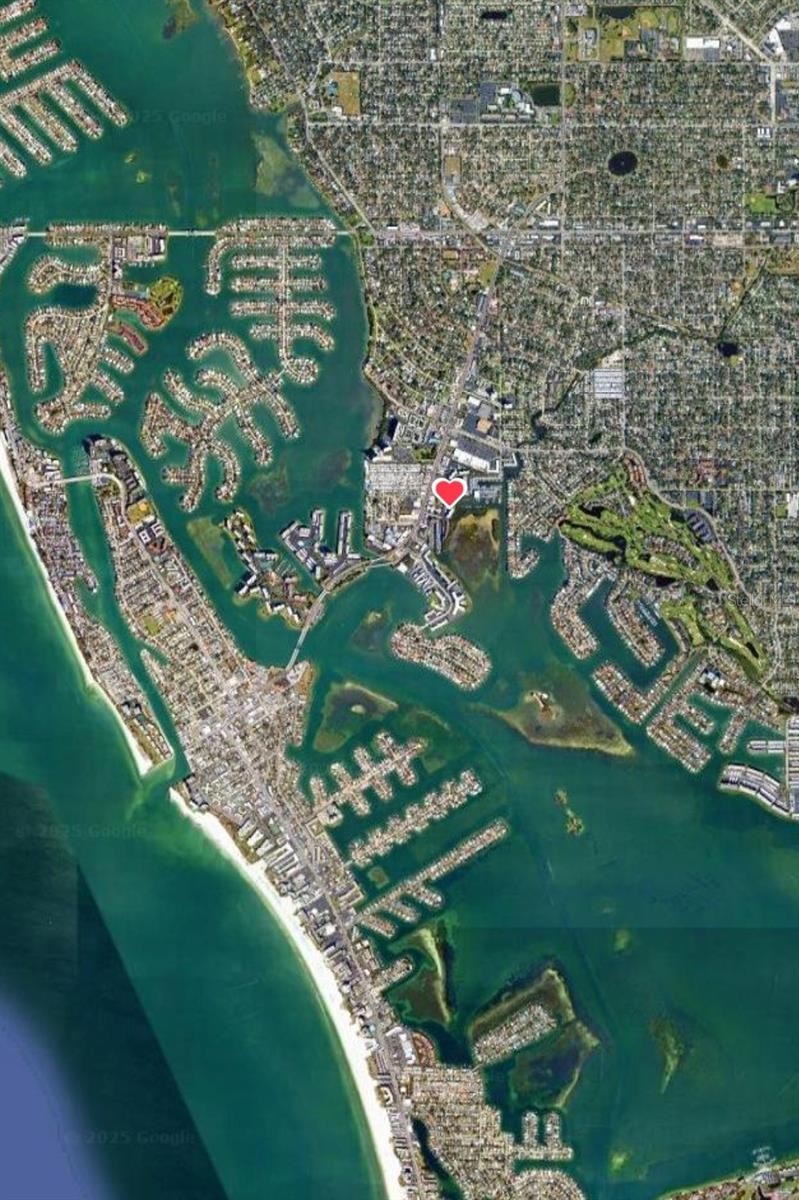 Aerial View of South Pasadena and Barrier Island/Gulf Beaches and Location of Pasadena Cove Community