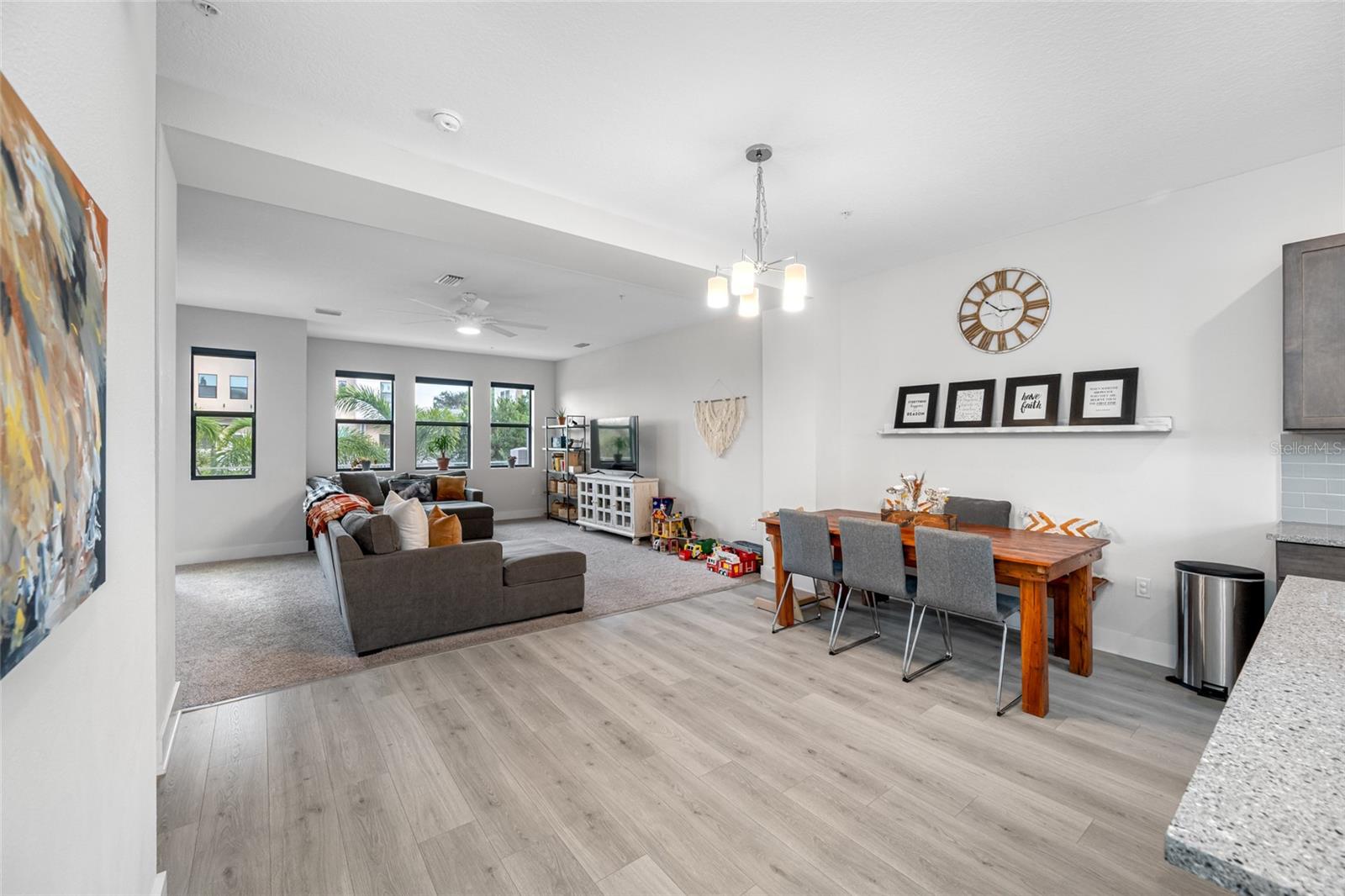 Open layout Living, Dining and Kitchen Area with 10ft ceilings and lots of natural light on the 2nd floor.