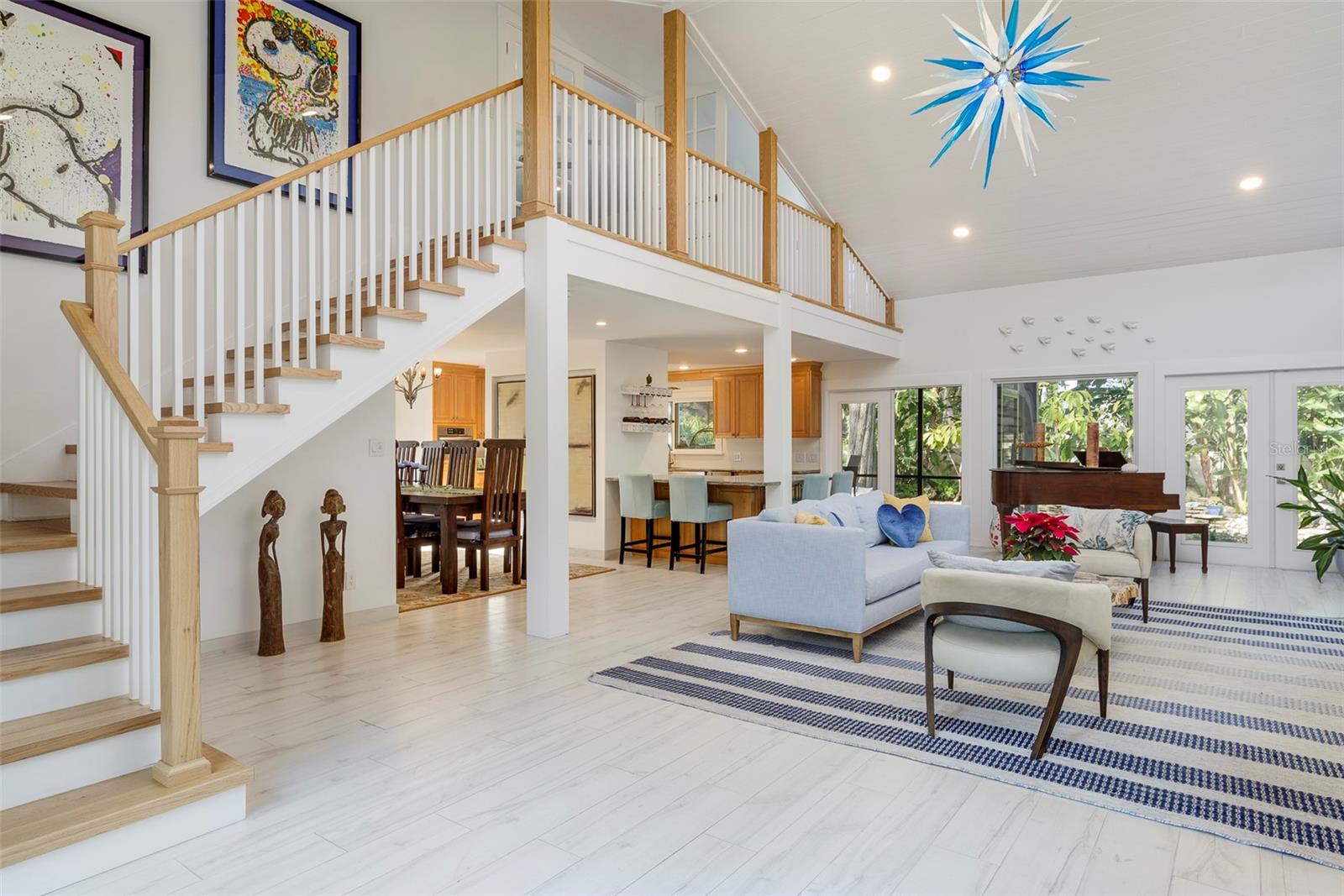 Custom staircase and upstairs hallway is made from quarter sawn White Oak imported from Bethesda, MD.