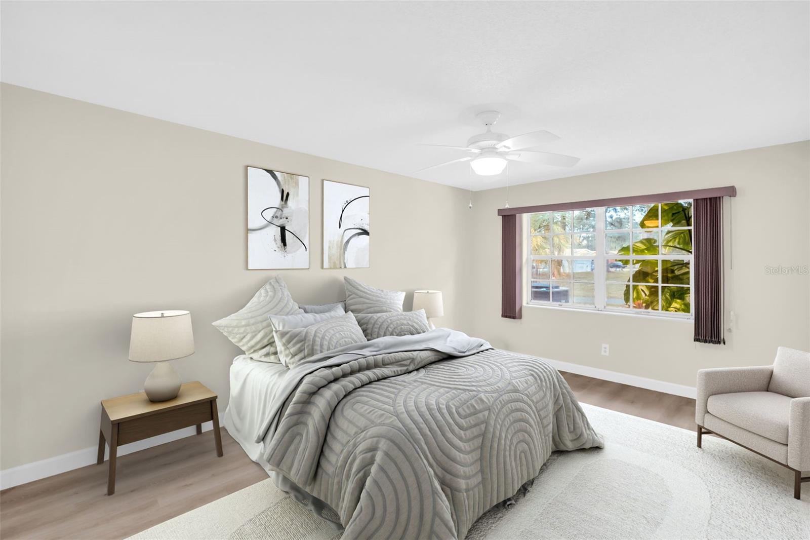 Large master suite big enough for a king and privately tucked at the rear of home~