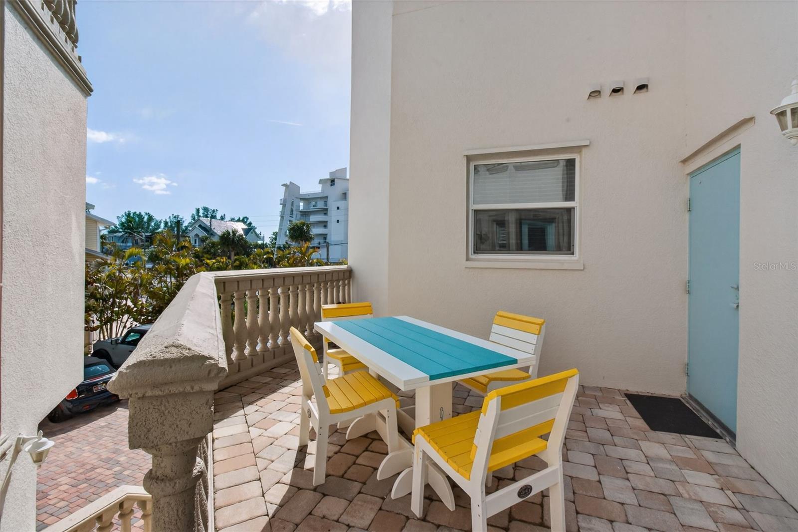 Patio table on deck out side unit