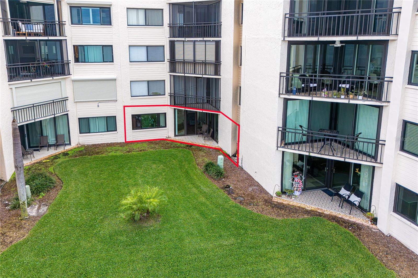 Condo Back Patio circled in red