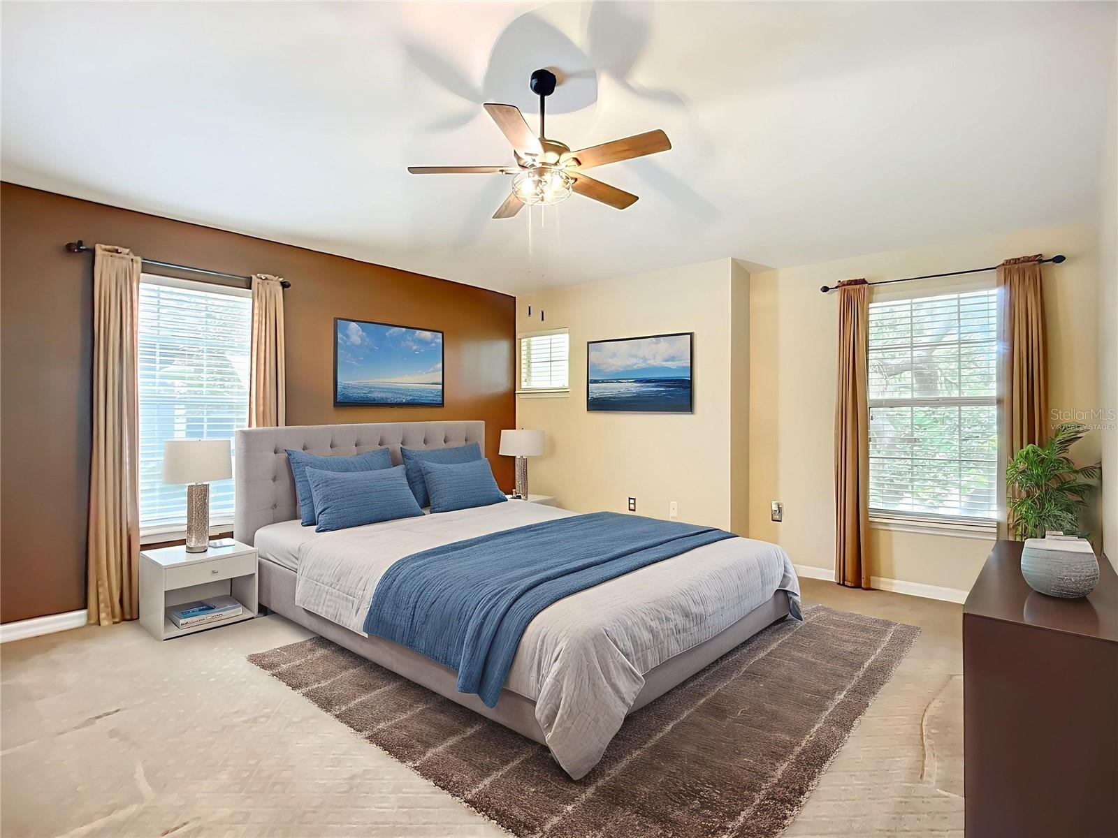 Virtually staged primary bedroom