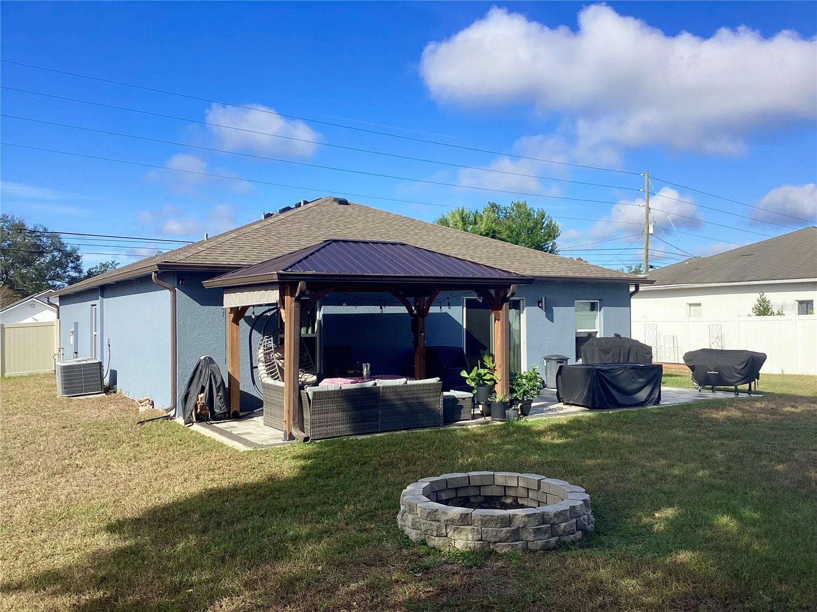 Fire pit and gazebo beckon.