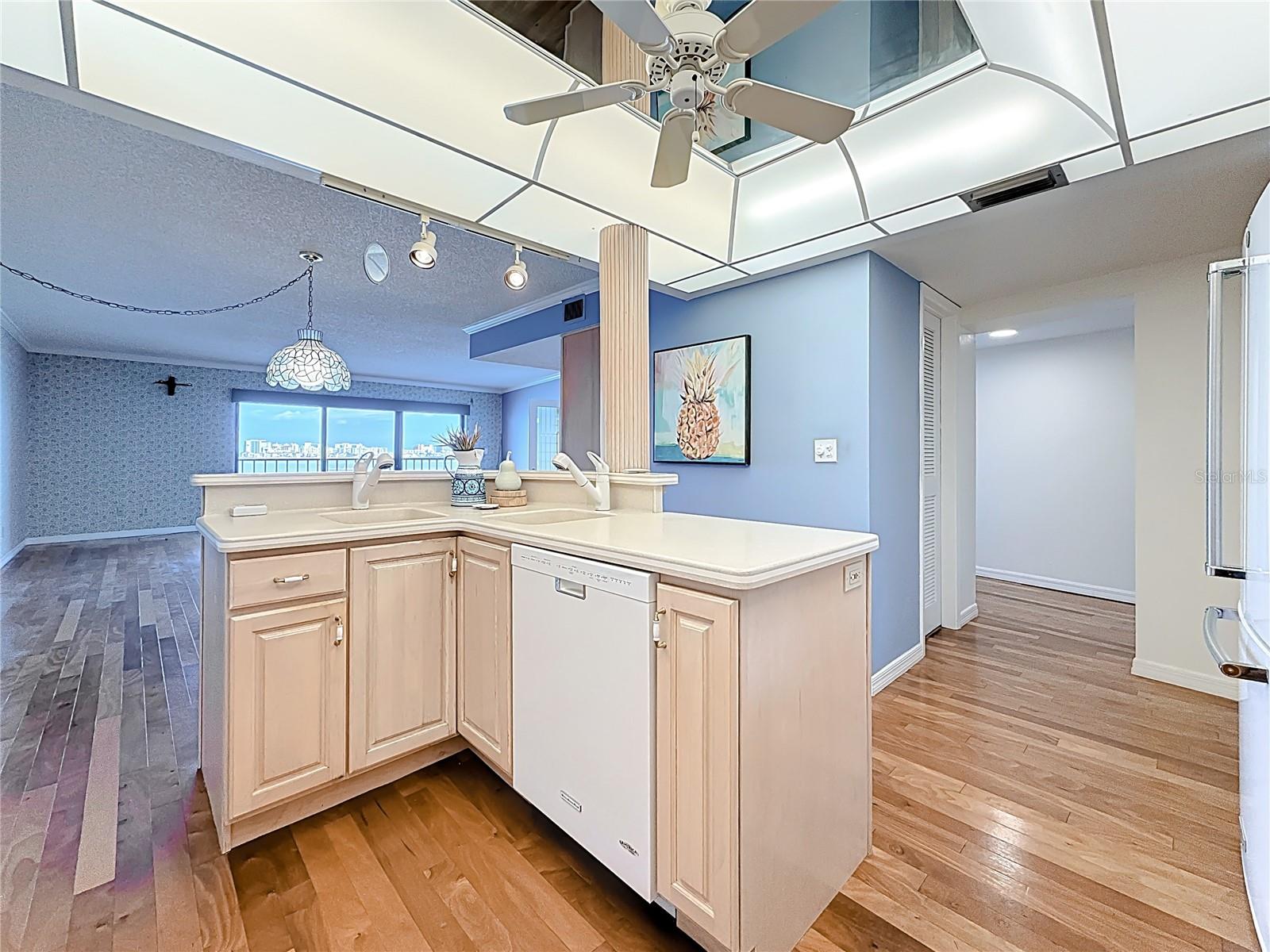 Kitchen overlooks the Family room