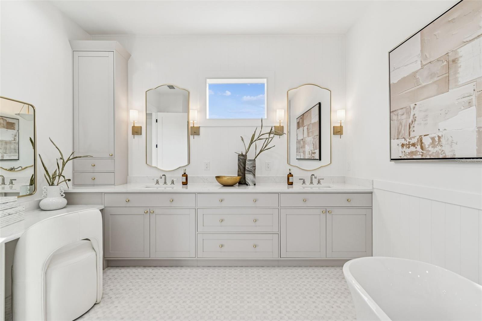 Primary bathroom with makeup station