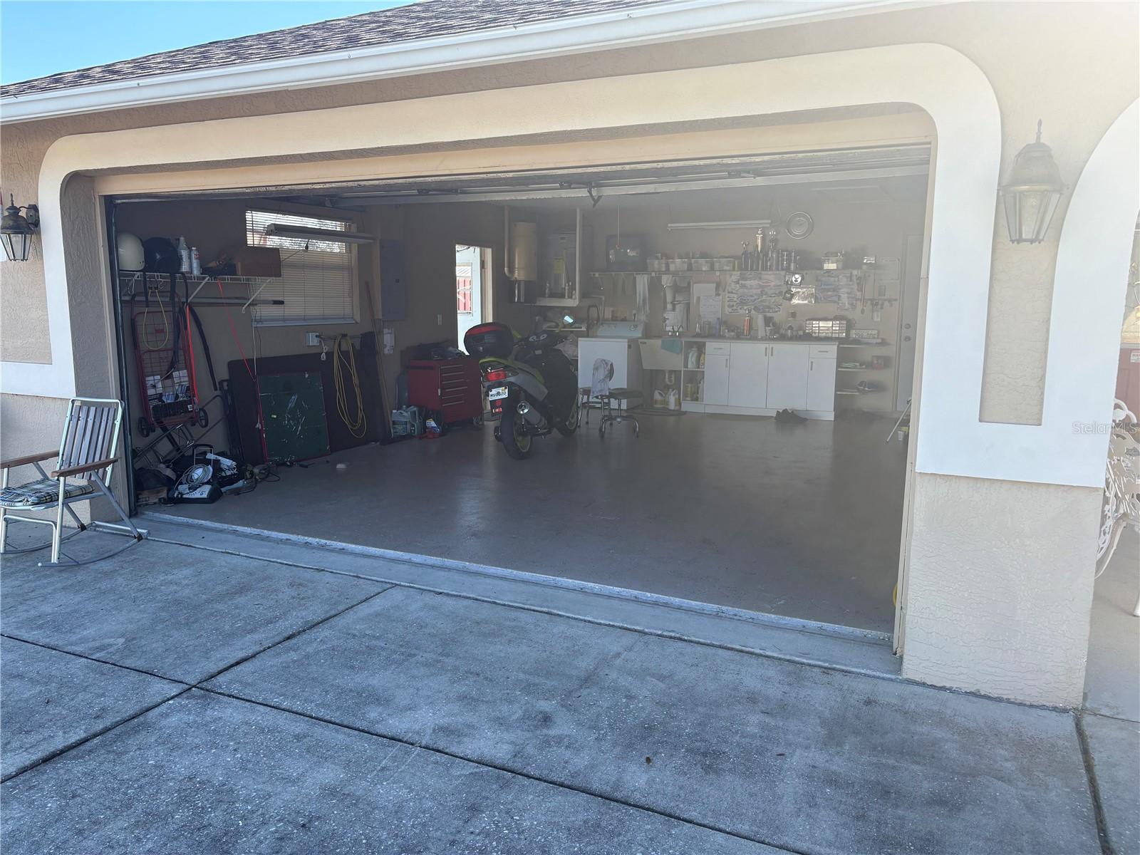 Large 2 car garage.