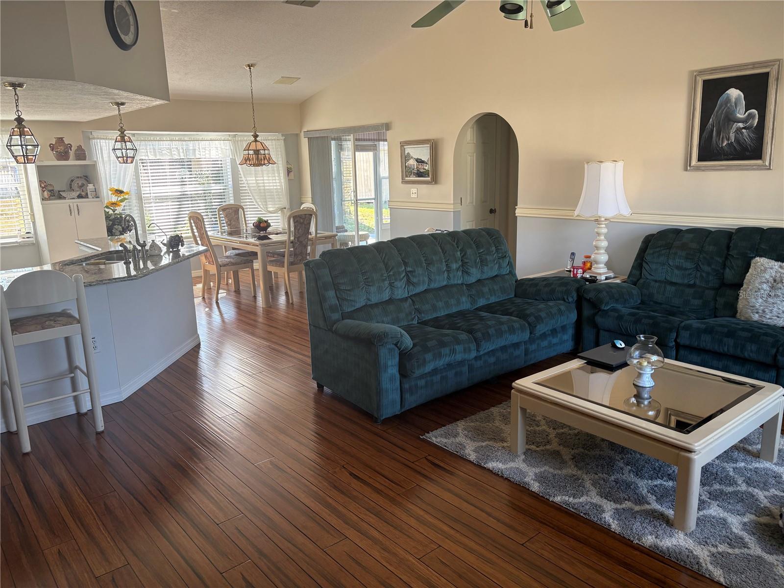 View from front entrance. Beautiful Bamboo Flooring.