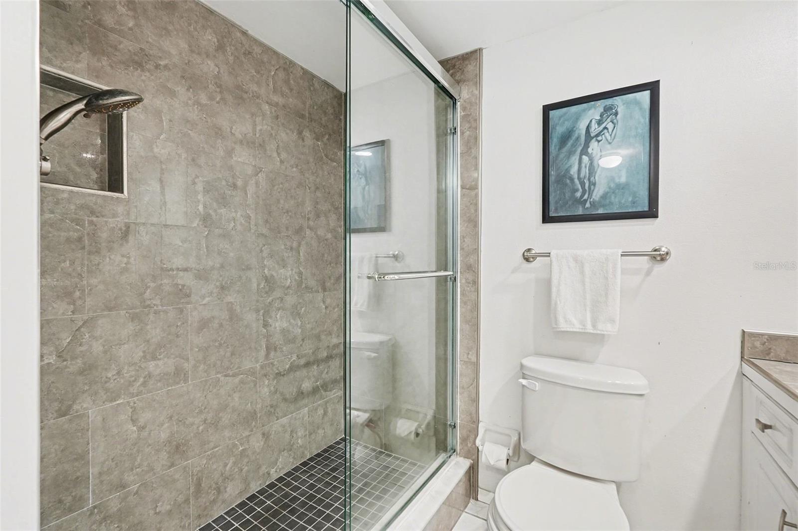 Primary bathroom with shower.