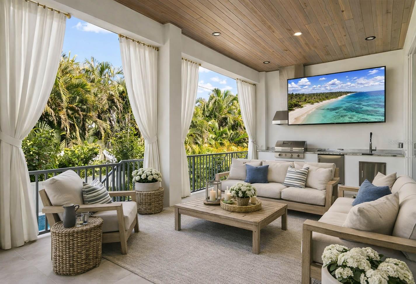 YEAR ROUND POOLSIDE ENTERTAINING TERRACE WITH FULL SUMMER KITCHENVirtualy staged