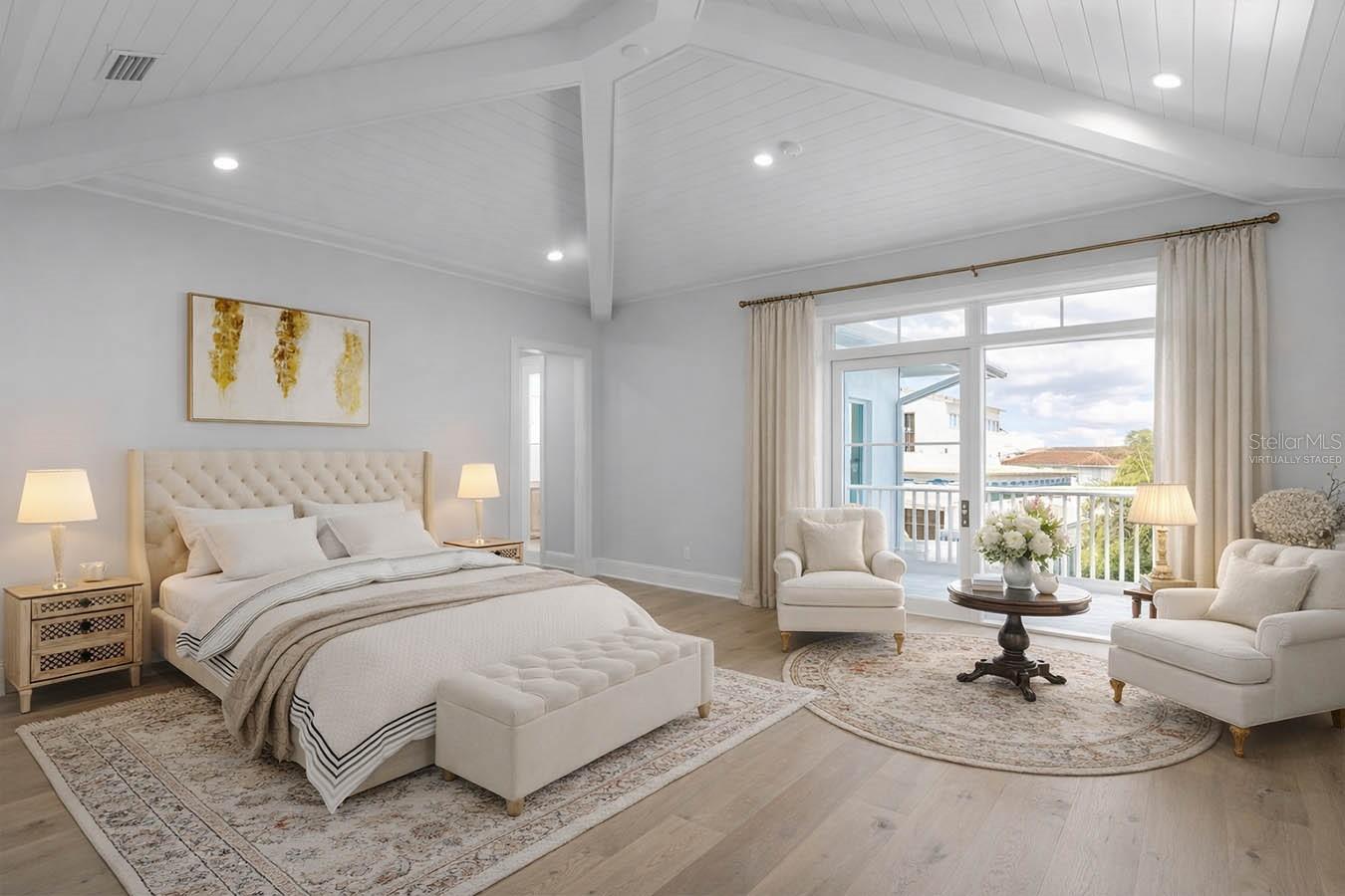 DRAMATIC STRAPWORK CEILING HIGHLIGHTS LUXURIOUS MASTERVirtually staged