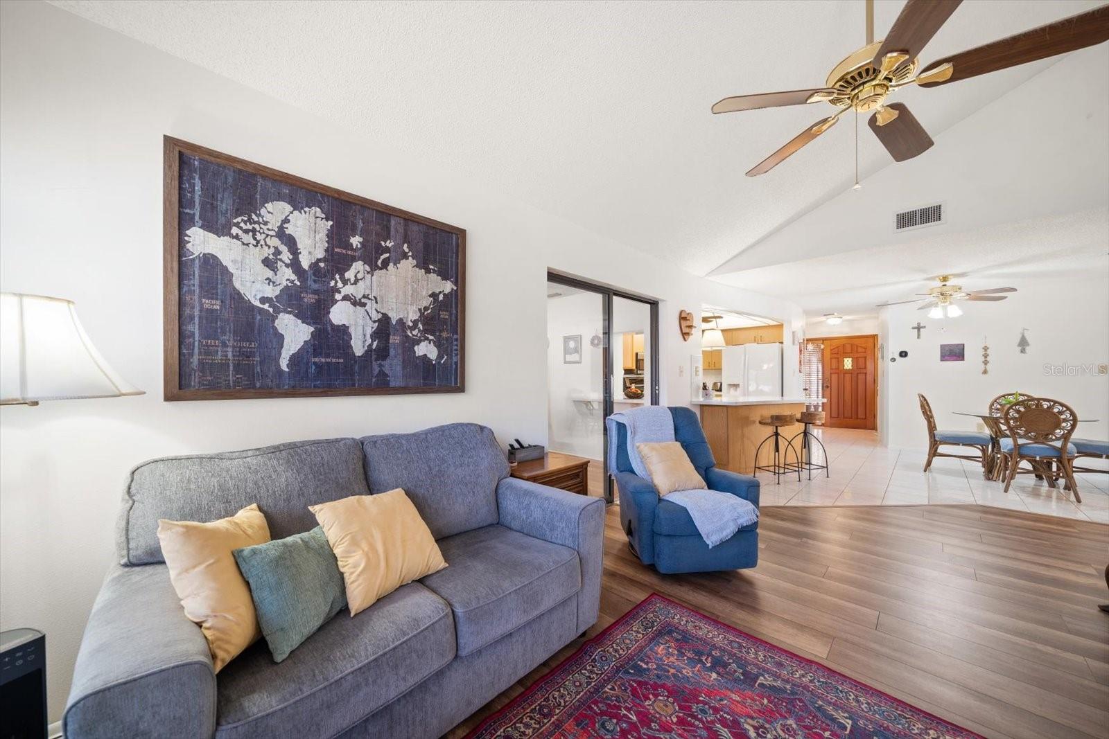 Cozy family room with vaulted ceiling