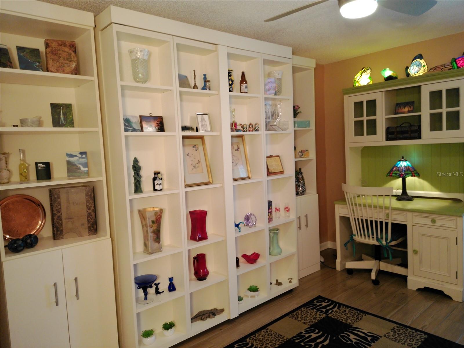 Murphy Bed raised up leaves a wall of beautiful shelving