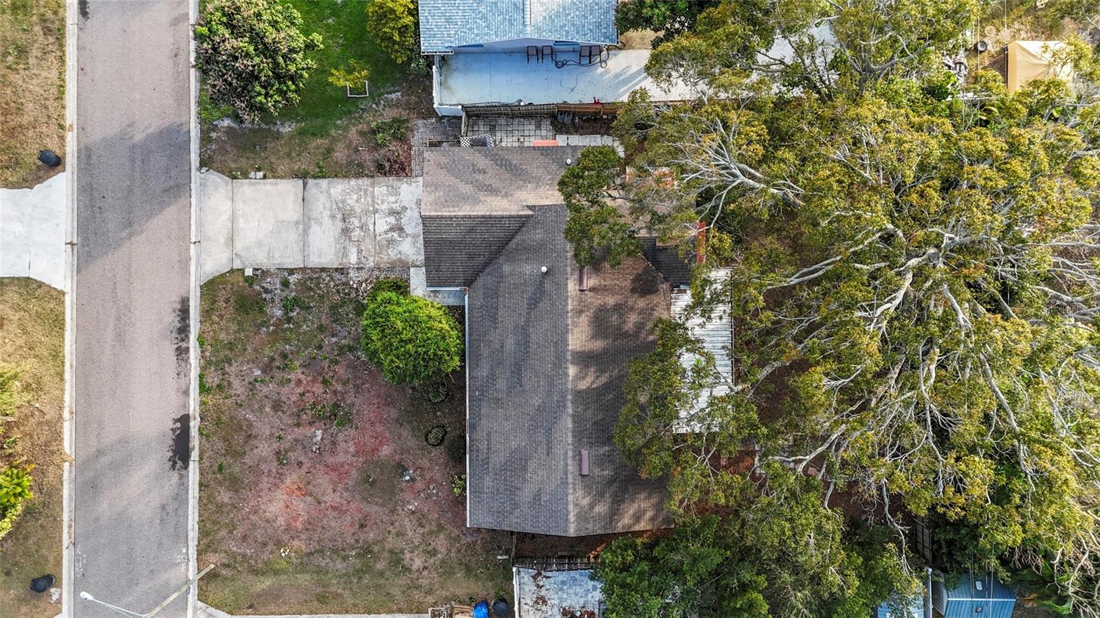 Bird’s-eye view highlighting the home’s position within a quiet residential block.