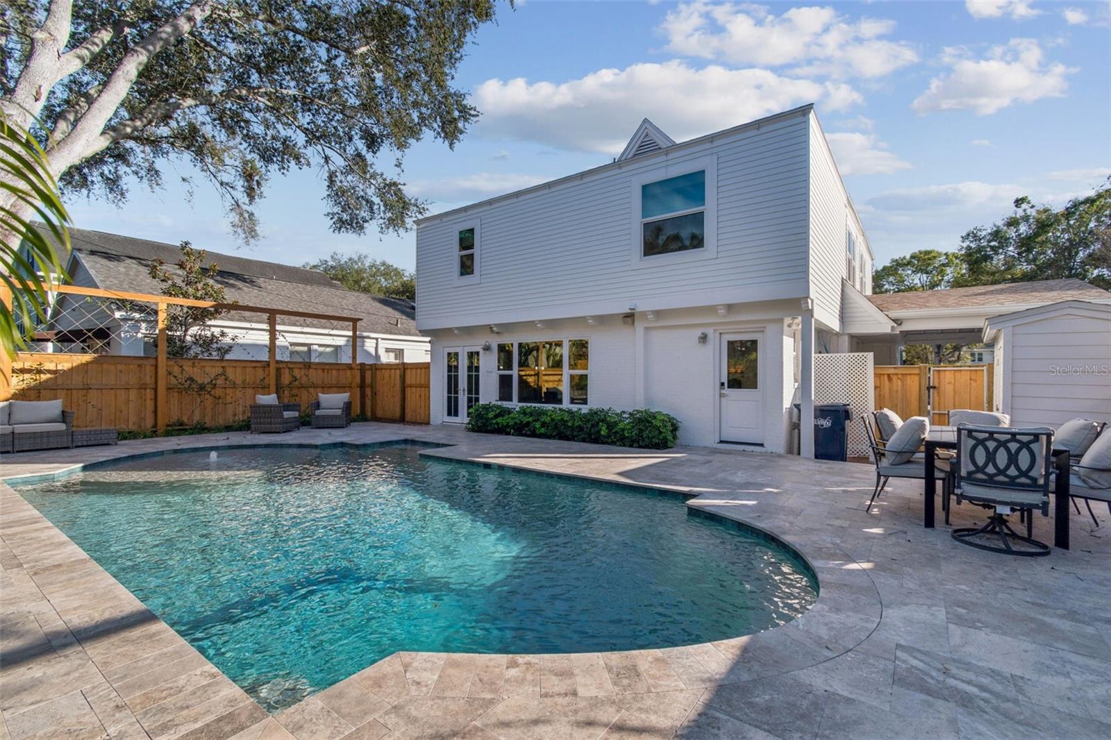 New marcite, pool equipment, pool heater, landscaping and lighting