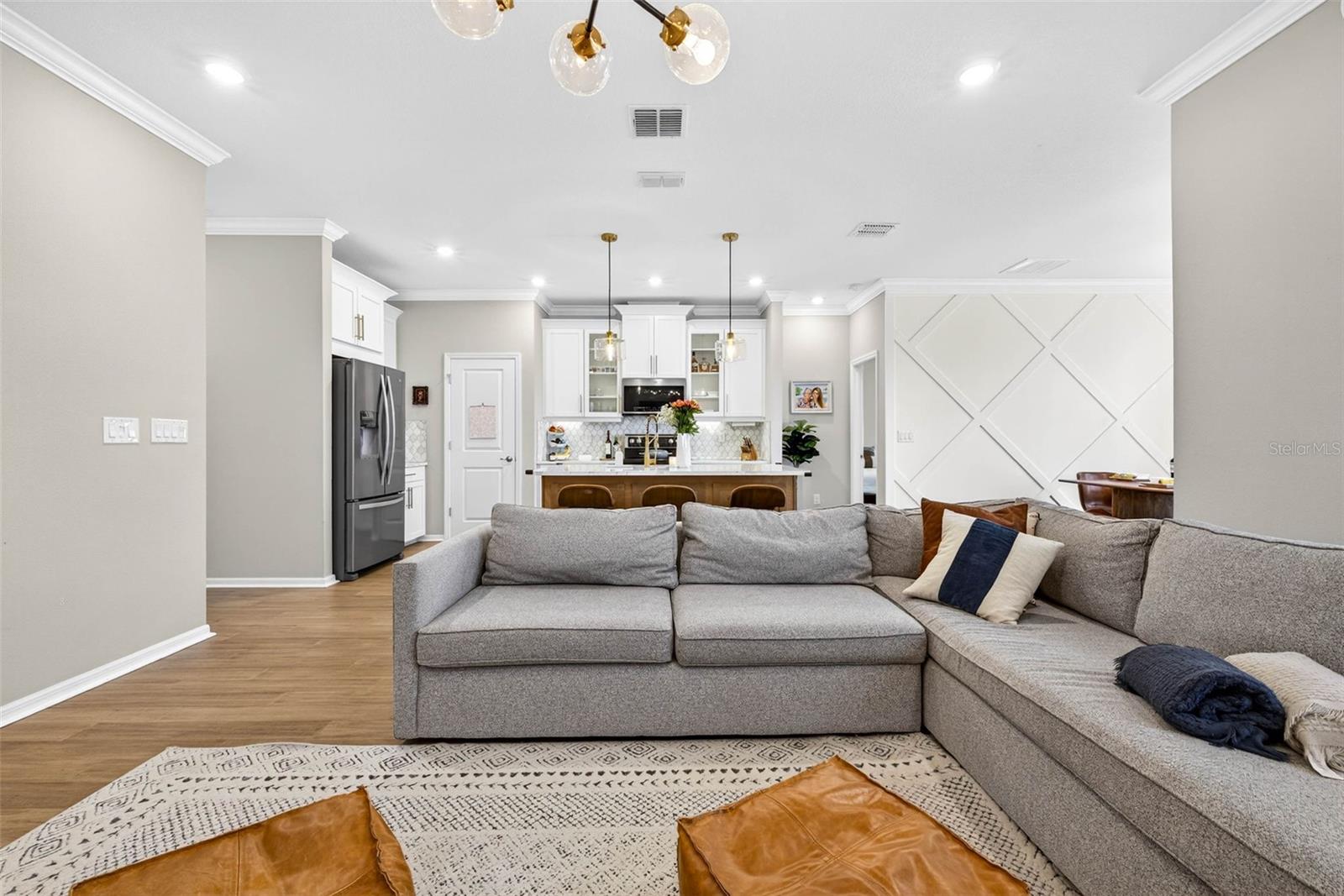 Living room looking on to the kitchen.