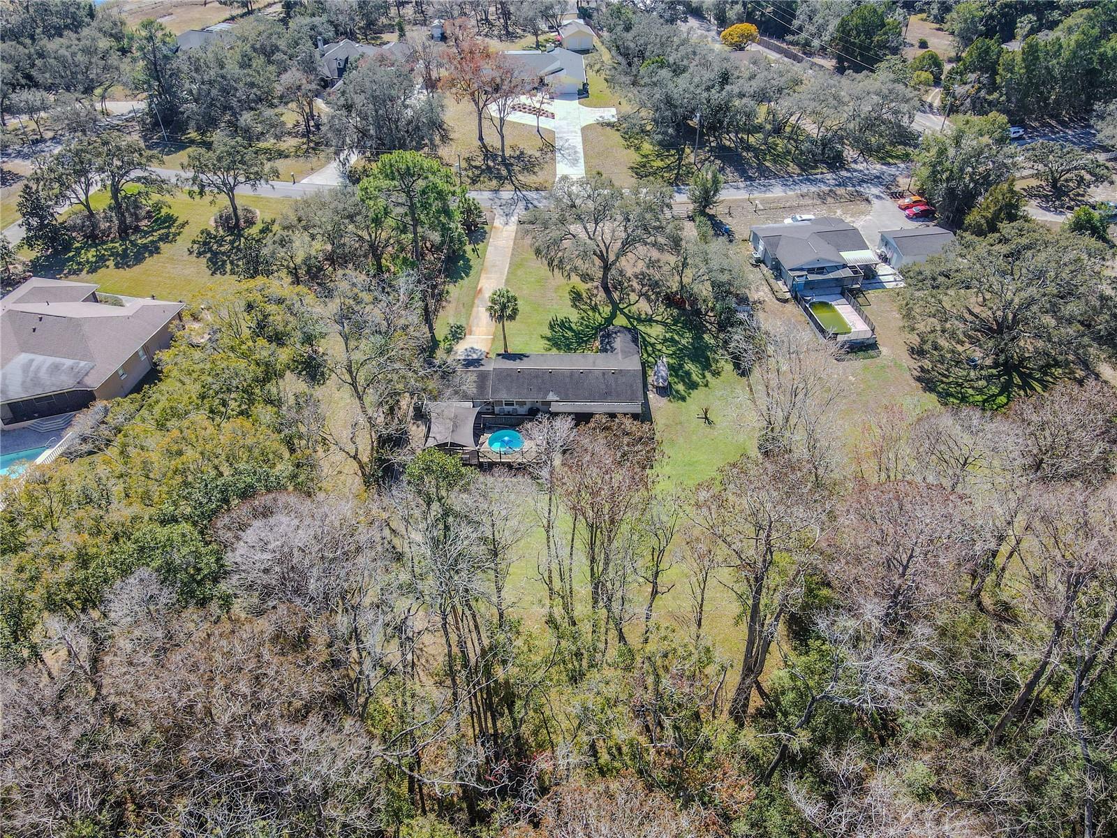 Aerial view from back to front