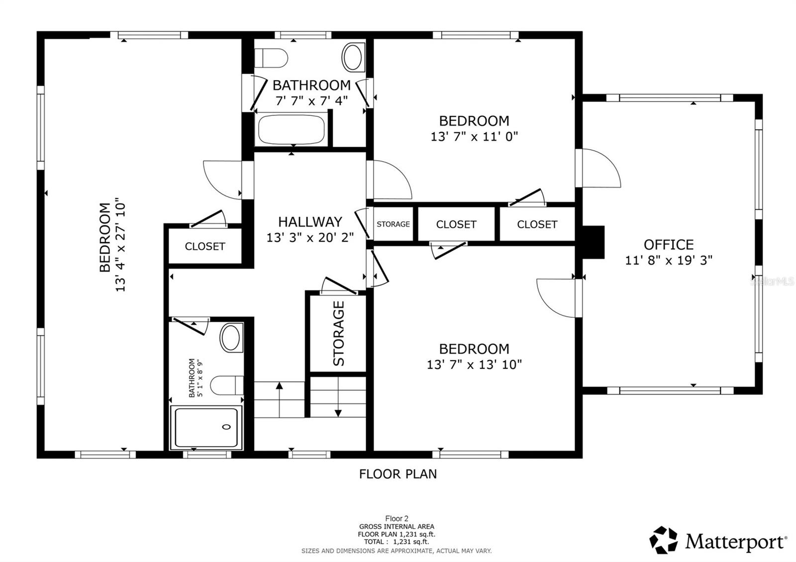 Upstairs. Flex room is labeled office.