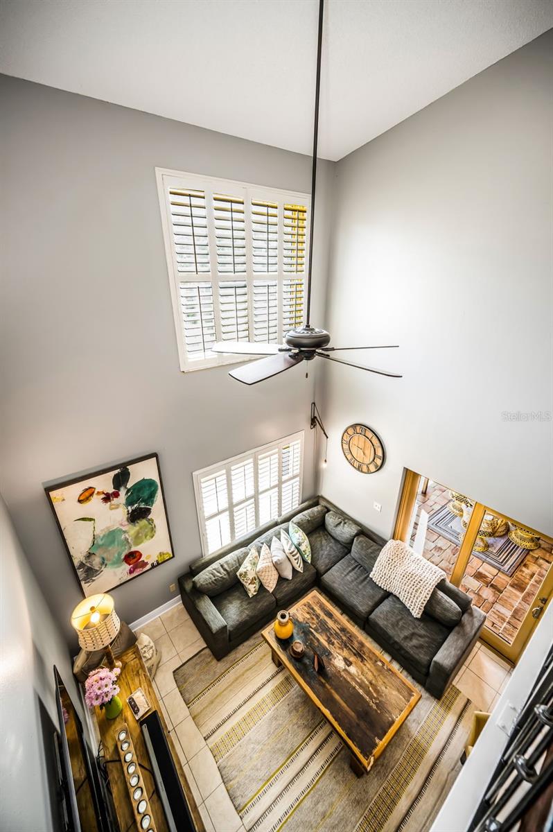 Vaulted ceilings, view of living froom from 2nd floor landing