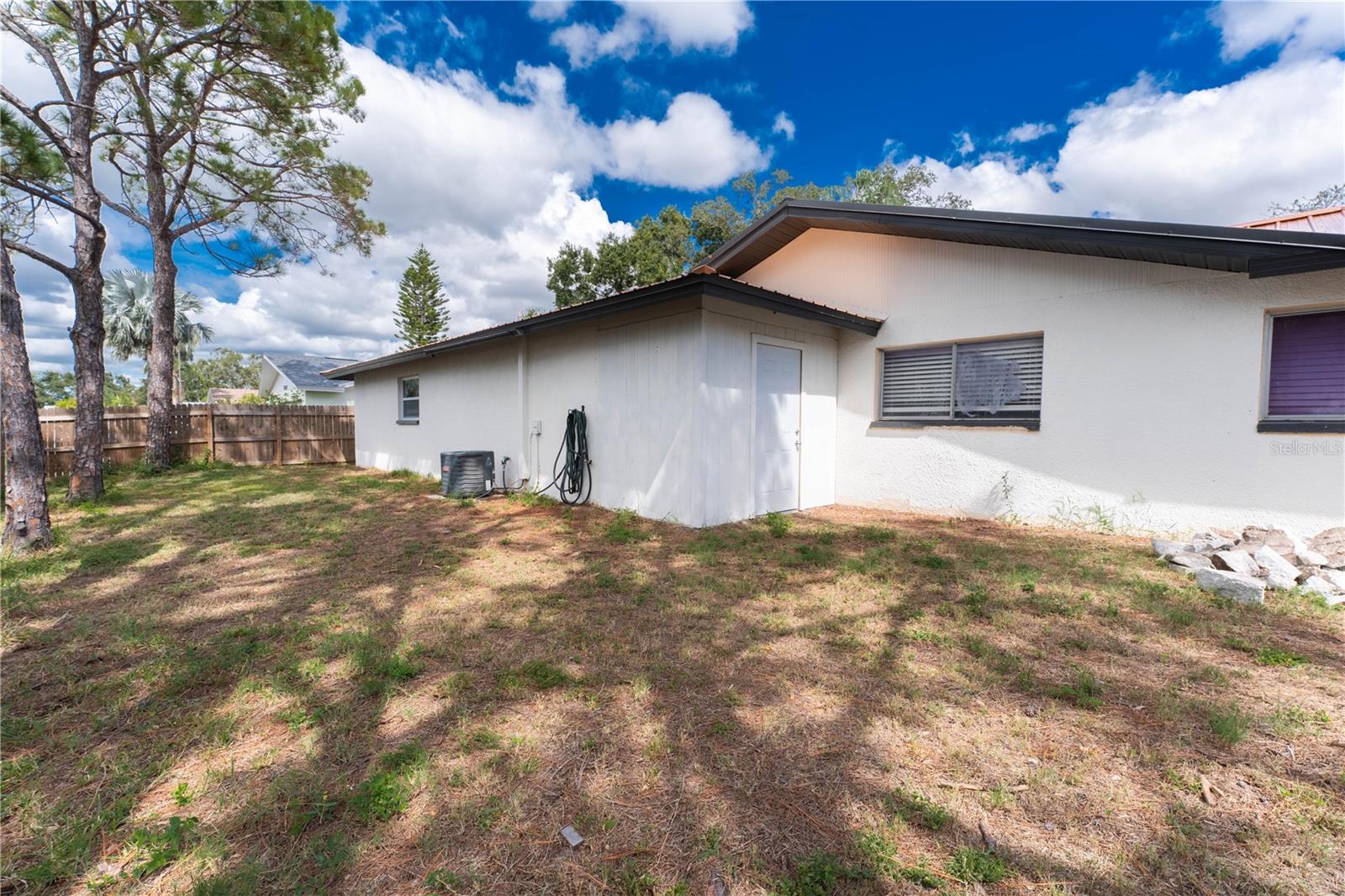 West side of home offers plenty of room to run and play.