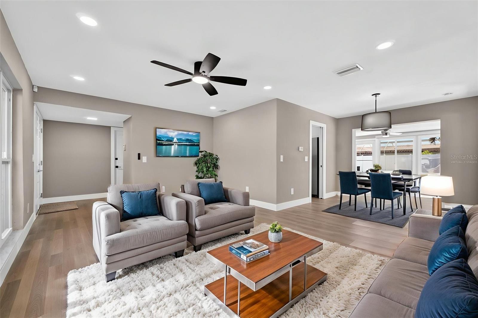 Virtually staged living area.