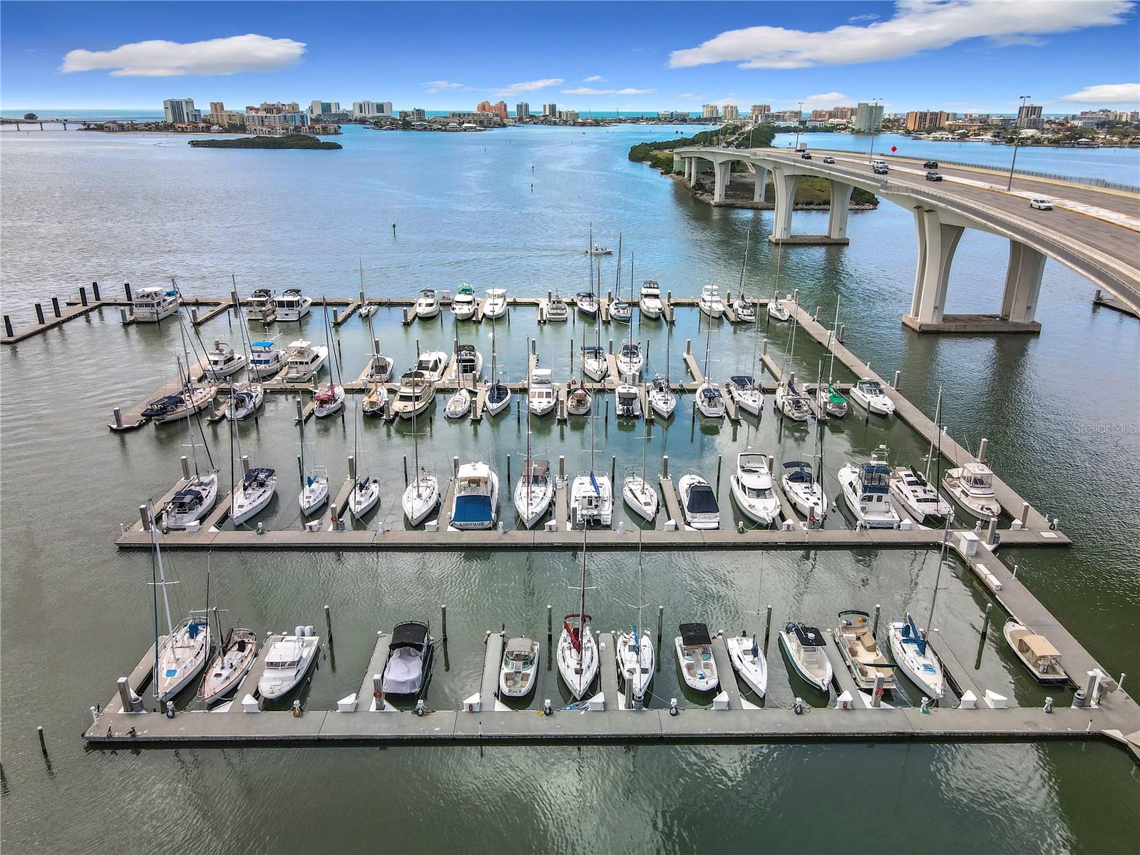 Clearwater Marina - Memorial Causeway - Clearwater Beach and Gulf in the distance
