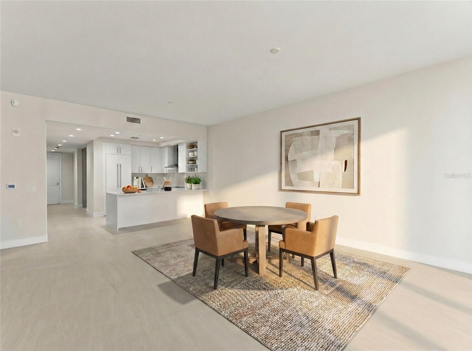 Balcony with views of city, pier and water