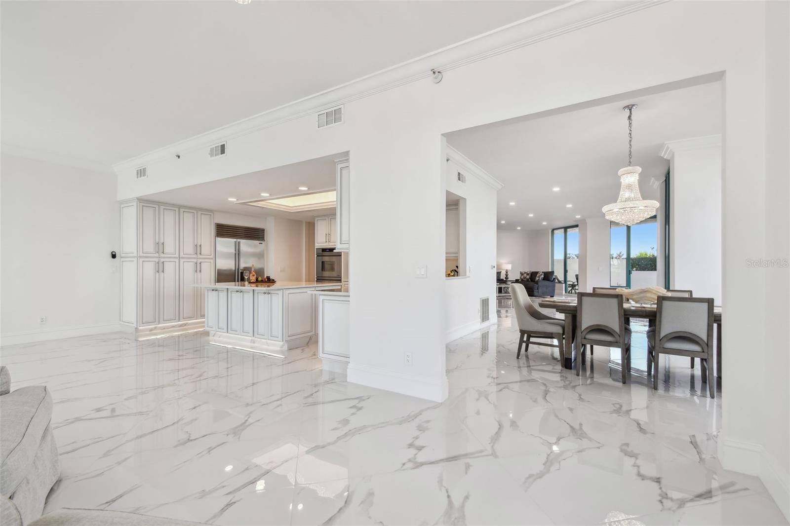 View of kitchen & dining room from sitting area