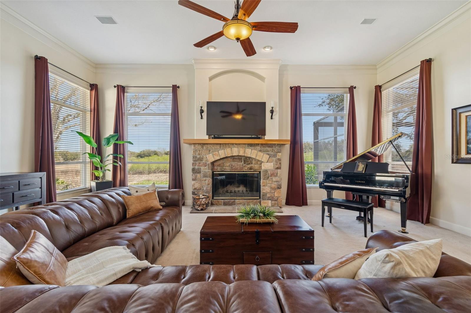 Beautiful Wood Burning Brick Fire Place In Family Room