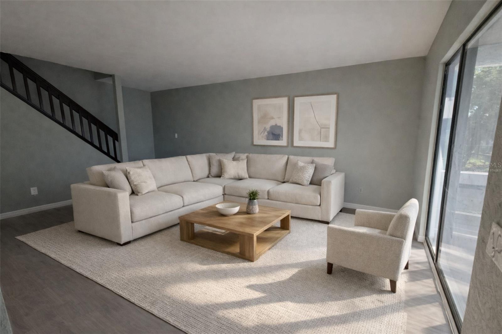 living room. virtually staged