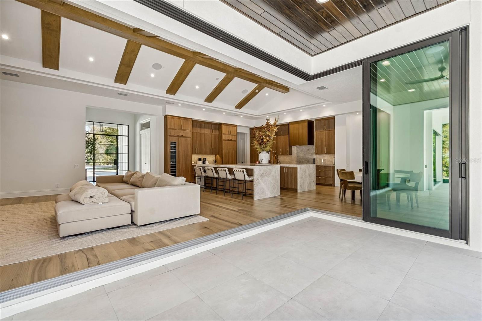 Living room and Kitchen view from the pool