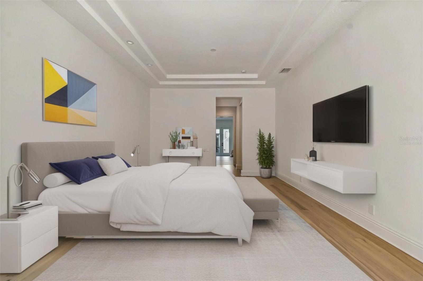 Virtually staged primary bedroom