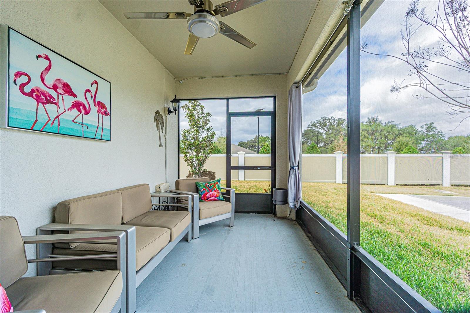 Screened lanai with LED lighting & privacy curtains