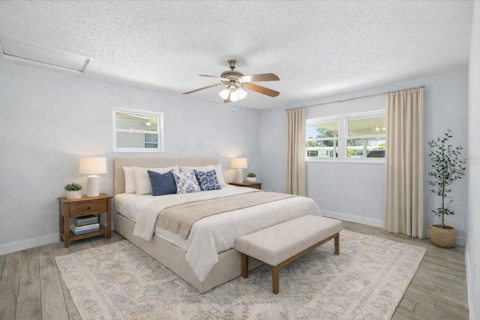 Virtually staged primary bedroom