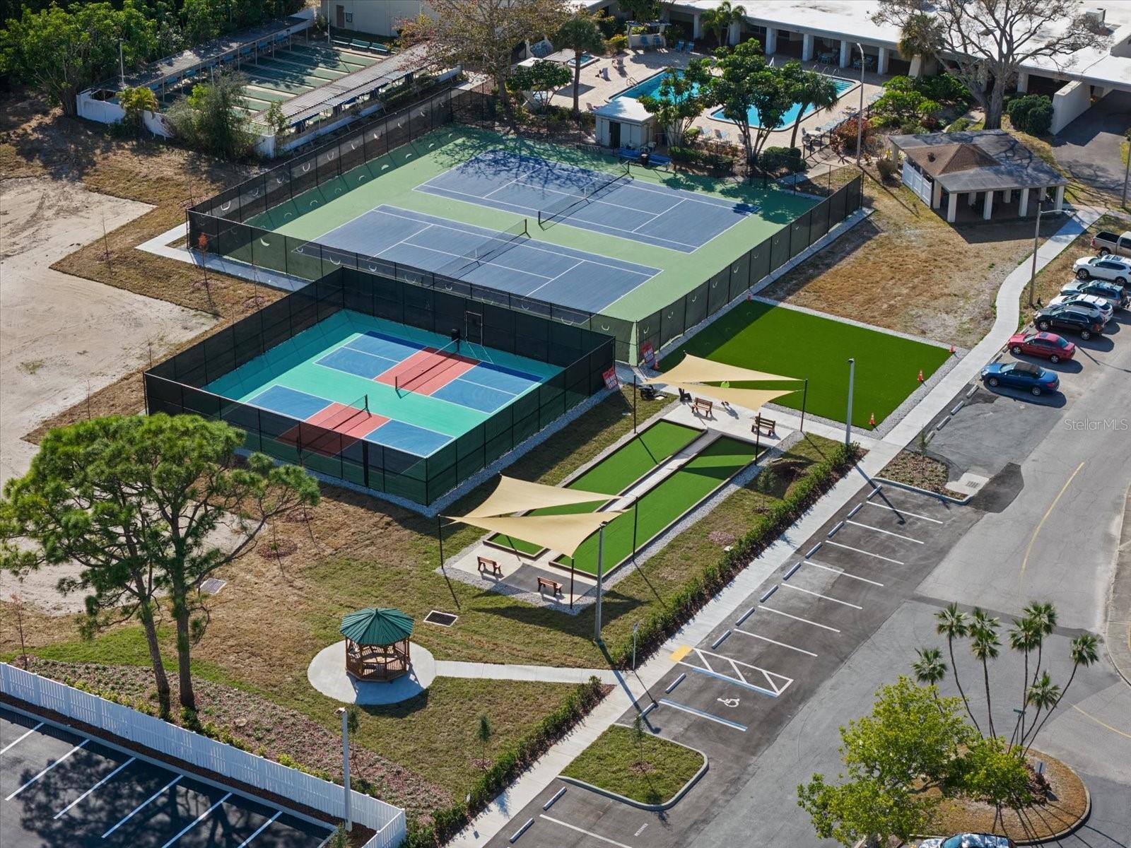 Newly completed. Pickelball, Bocce Ball and Tennis courts.