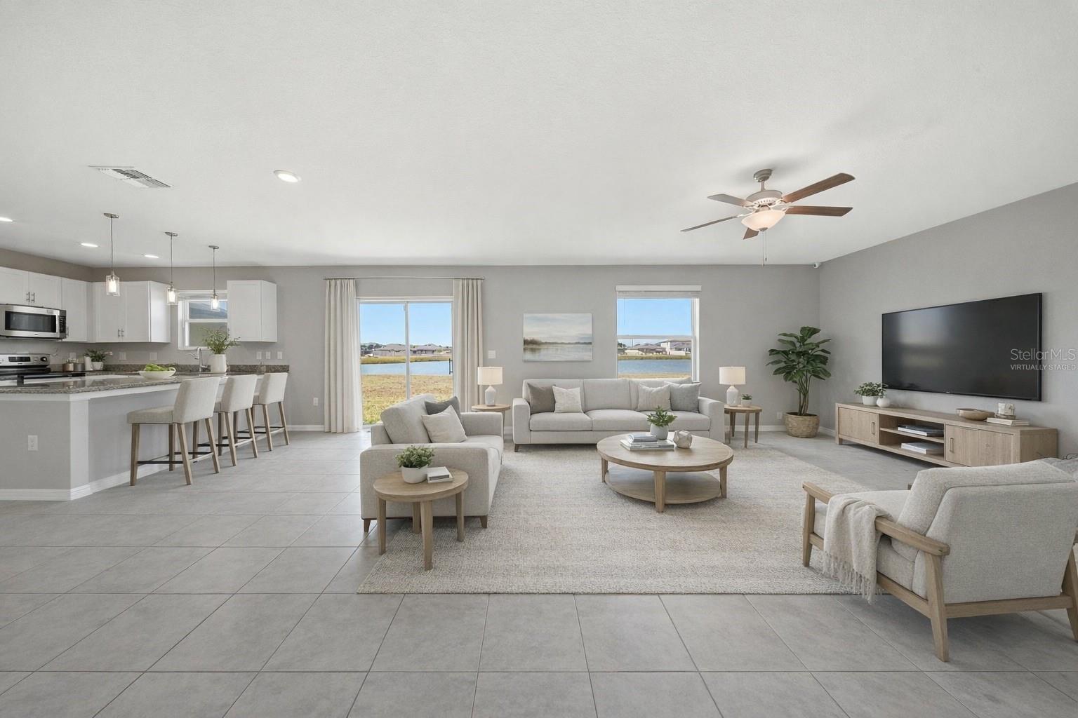 Open Layout Family/Kitchen - Virtually staged