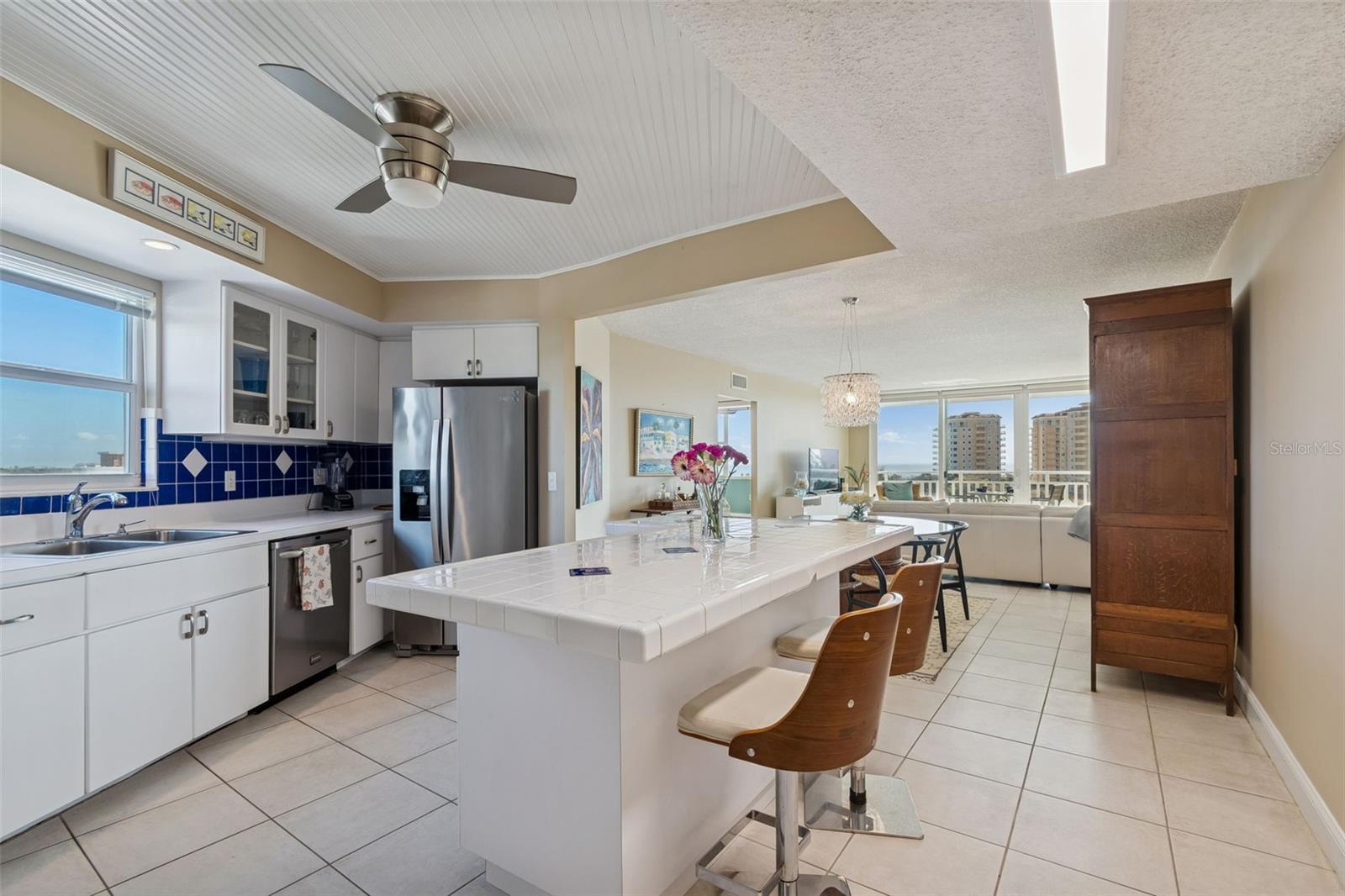 Kitchen, island and open floor plan