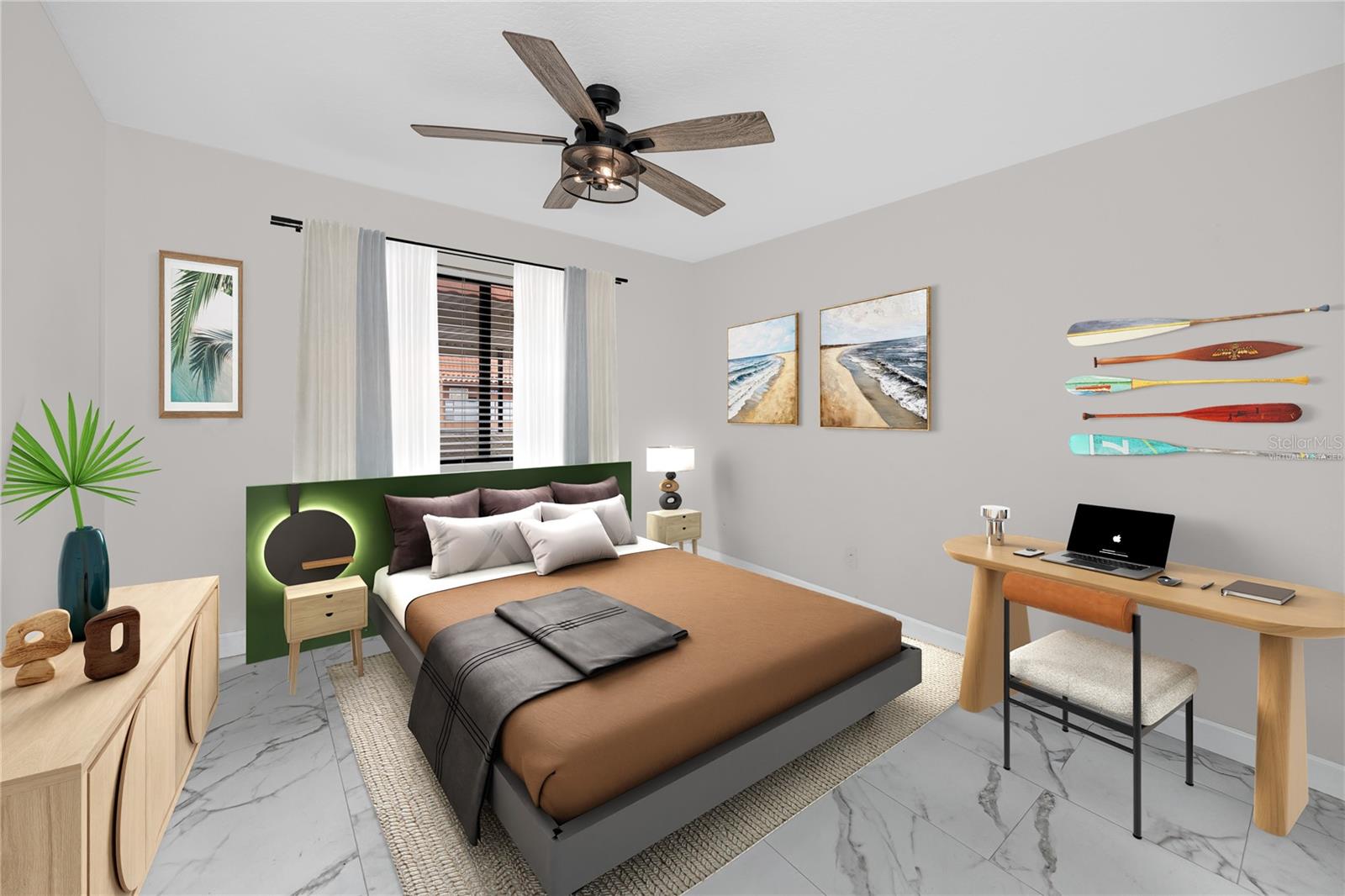 Virtually staged guest bedroom