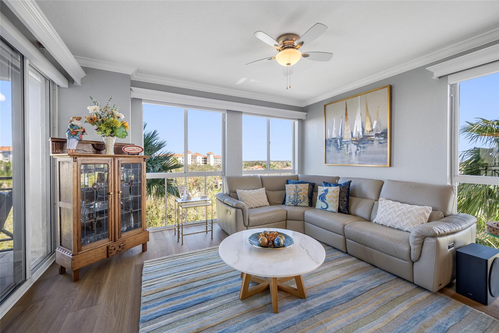 Bright family room looking East