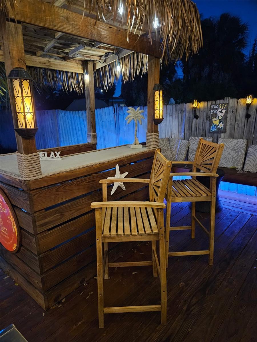 Tiki Hut at night.