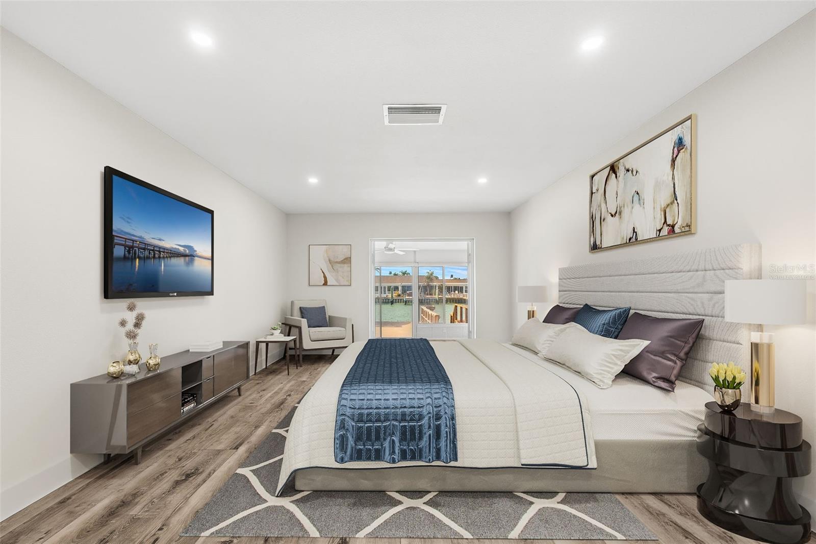 Virtually staged primary bedroom